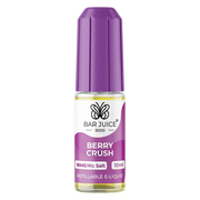 A product image showing a box and a bottle of Bar Juice 5000 Berry Crush Nic Salt Vape juice. The box is white and purple, and the bottle is purple with a label showing the flavor and nicotine strength.